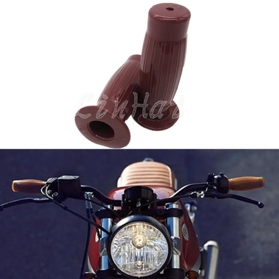 Brown 7/8" & 1" Retro Rubber Handle Bar Motorcycle Bike Hand Grip For