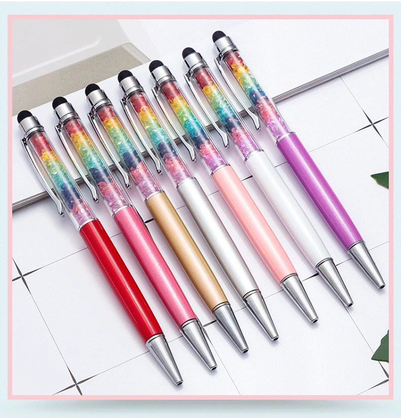 13 Colors Cute Kawaii multicolor Brand Diamond Metal Ballpoint Pen Touch Screen Crystal Ball Pen For Ipad Iphone Office Supplies