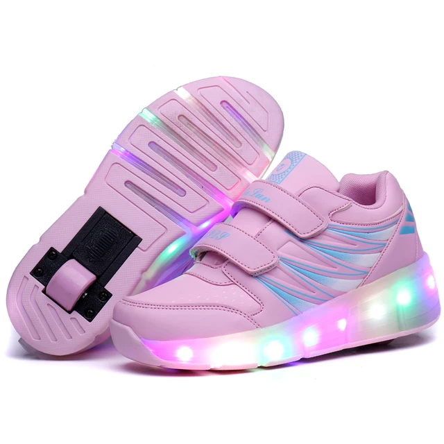 US $22.61 Kids Glowing Sneakers Sneakers with wheels Led Light up Roller Skates Sport Luminous Lighted Shoes 