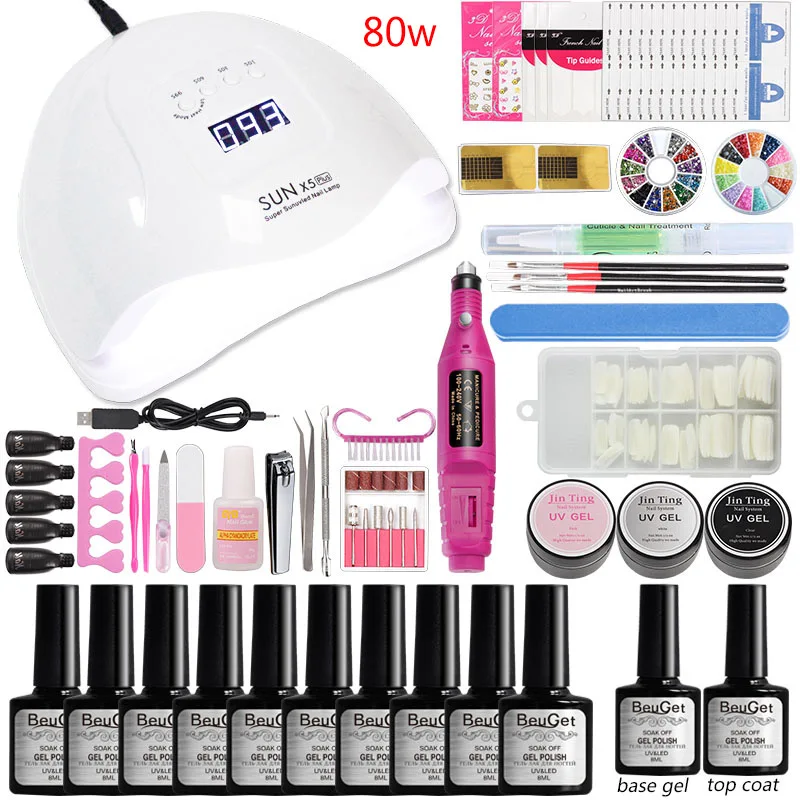 

Nail Lamp with Gel Varnish Set for Nails 36w/48w/80w Led Lamp Can Choose 10 Color Gel Nail Builder Gel Polish Set Manicure Tools