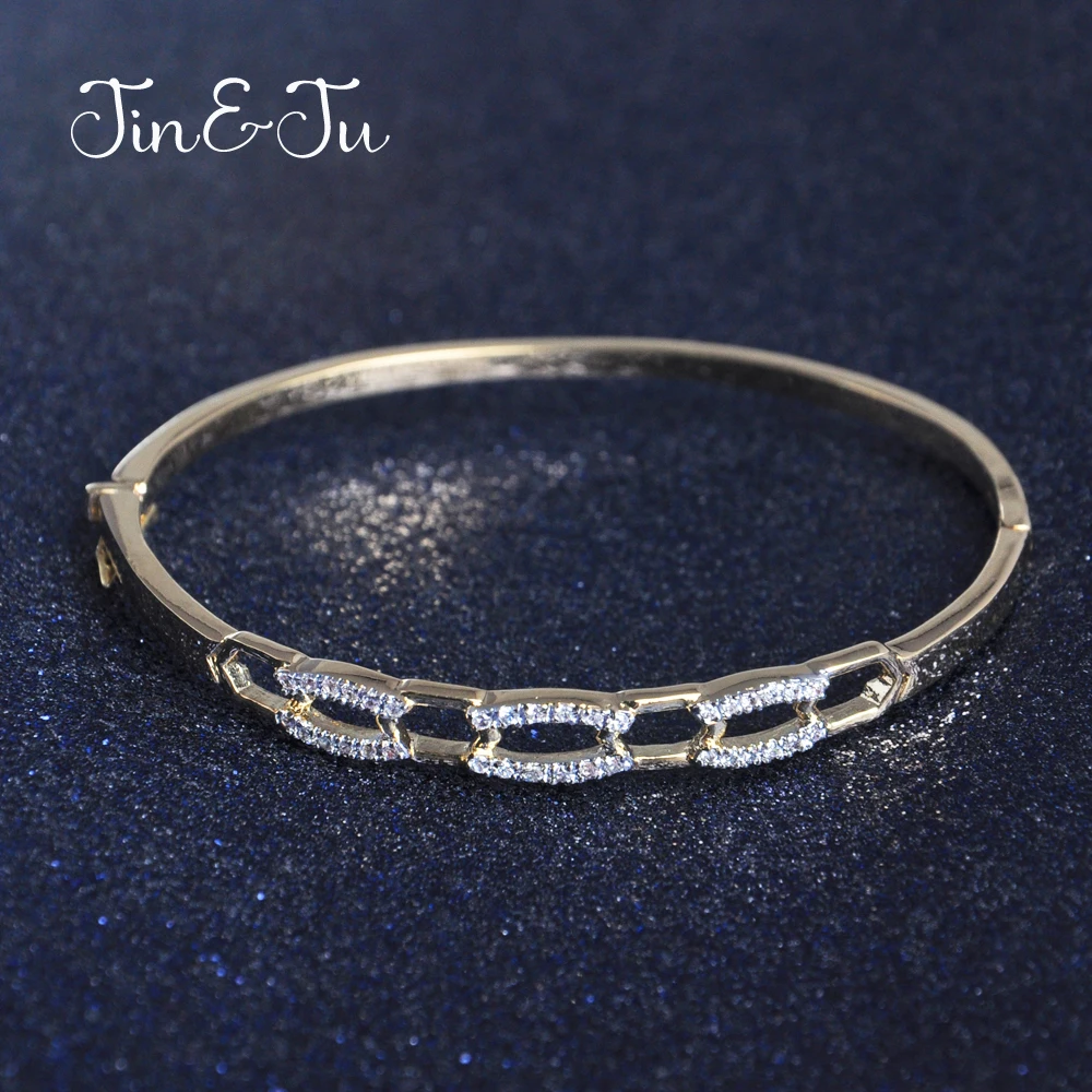 

JIN&JU Women Jewelry Fashion Simple Cubic Zircon White Color Wedding Anniversary Party Pulseiras Bracelet Bangle
