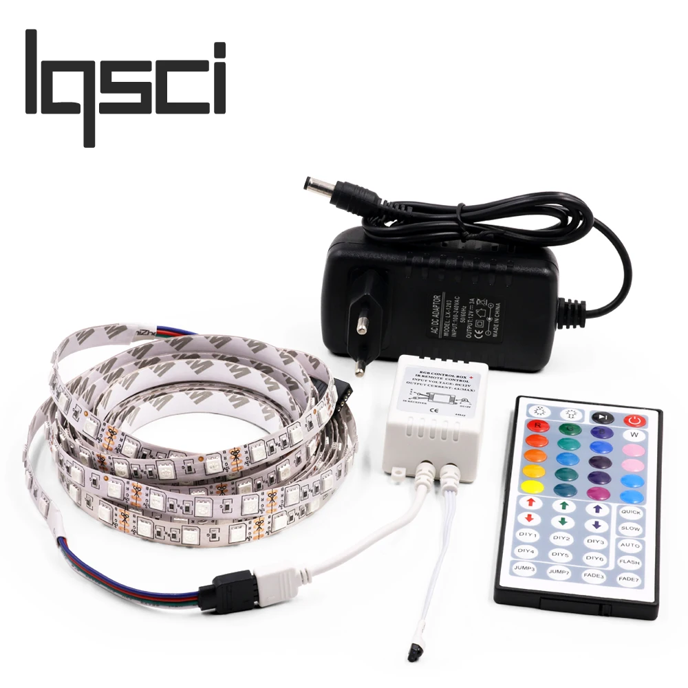 LQsci 5M RGB Led Strip 5050 SMD 60LED M DC12V LED Light 44 Keys Remote Controller