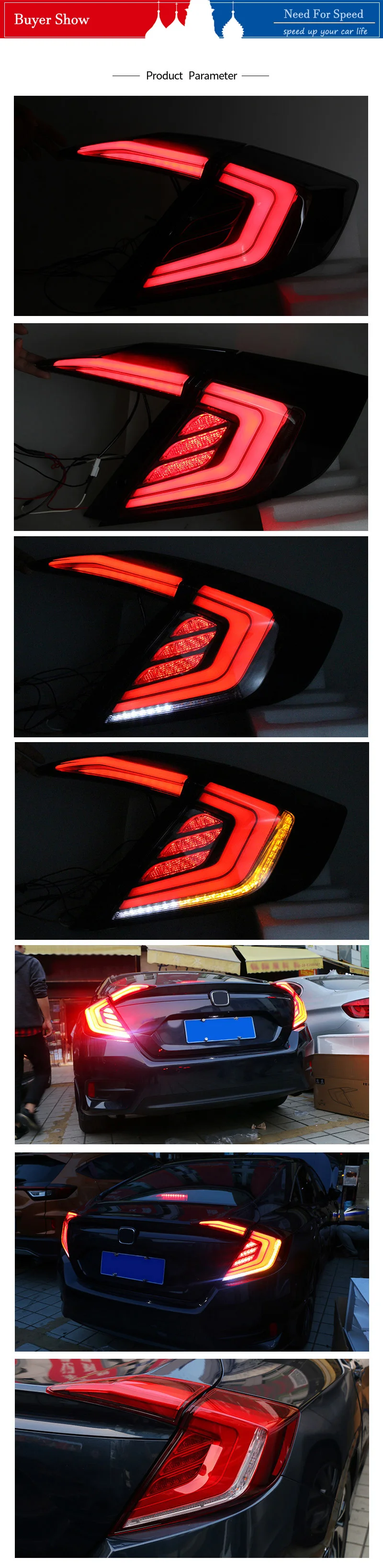 Для Honda Civic задний светильник s 10th Sedan светодиодный Автомобильный задний светильник s для CIVIC задний светильник Поворотная лампа+ Реверсивный+ тормозной светильник