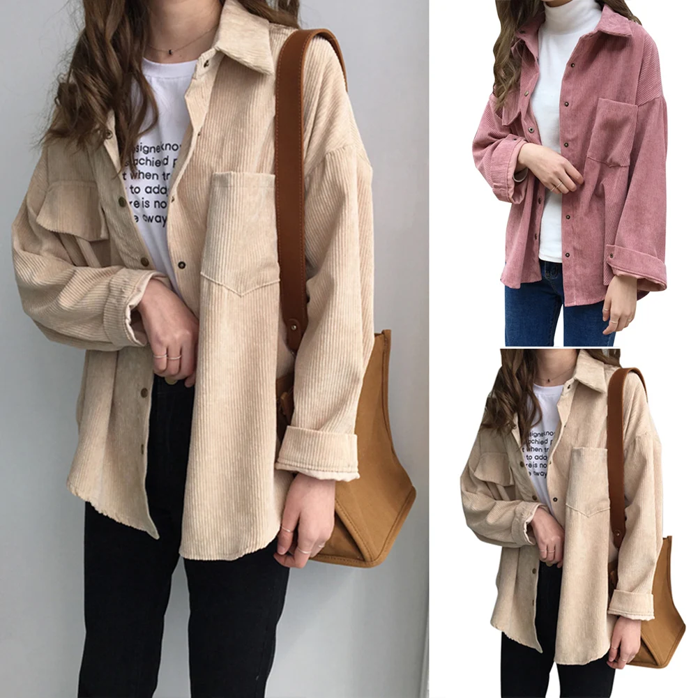 

Long Sleeve Outwear Corduroy Autumn Shirt Retro Coat Spring Loose