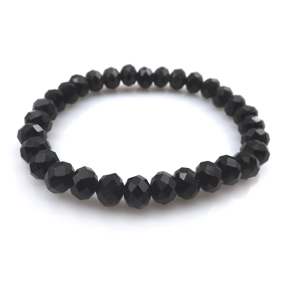 Wholesale 20pcs Black 8mm Faceted Crystal Beaded Bracelet Stretchy Bracelets For Girlin Strand