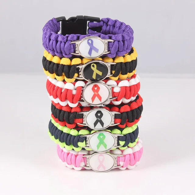 Autism Awareness Strong Hope Fighter Warrior Ribbon T Cure Autism Awareness Strong Hope Fighter Warrior Ribbon T Cure Childhood Cancer Paracord Bracelets For Men Women