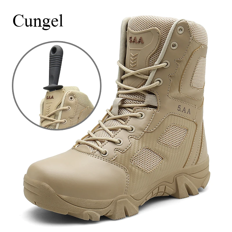 

Cungel Hot Sale Men's Big Size 39-47 Boots Wear-resisting Non-slip Army Boots Men Waterproof Outdoor Climbing Hiking Boots Men