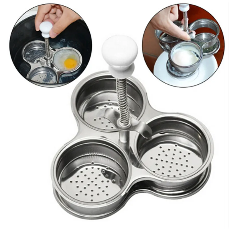 Multi Function Creative 3 Grid Silver Egg Poachers Cooker Stainless
