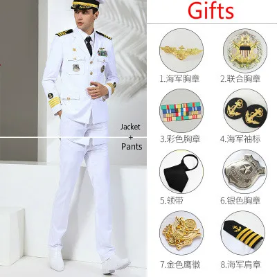 High Quality Men Suirts Military Slim Fit Suit Navy uniform Fashion Brand Stage performance Captain clothing Party costumes