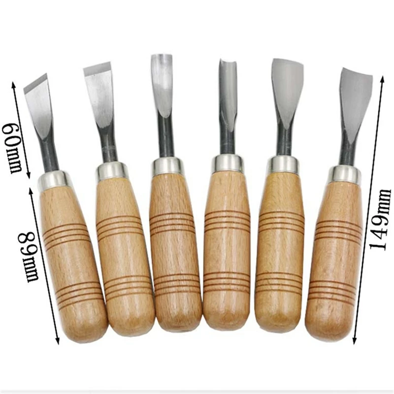 6Pcs Woodcut Knife Wood Carving Chisel Set Chip Detail Carving Chisels Kit Rust-Proof Wood Carpenter Hand Tools For Working Di