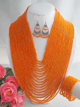 

Splendid Indian Bridal African Nigerian Beads Bridal Jewelry Set Perfect Wedding Brides Gift Jewelry Set Free Shipping MT1620