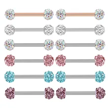 GAGABODY 1 Pair 14G 6 Pairs Nipple Rings Tongue Barbell Crystal Ball Disco Bar 9/16 Inch Silver Nipple Body Piercing 14mm