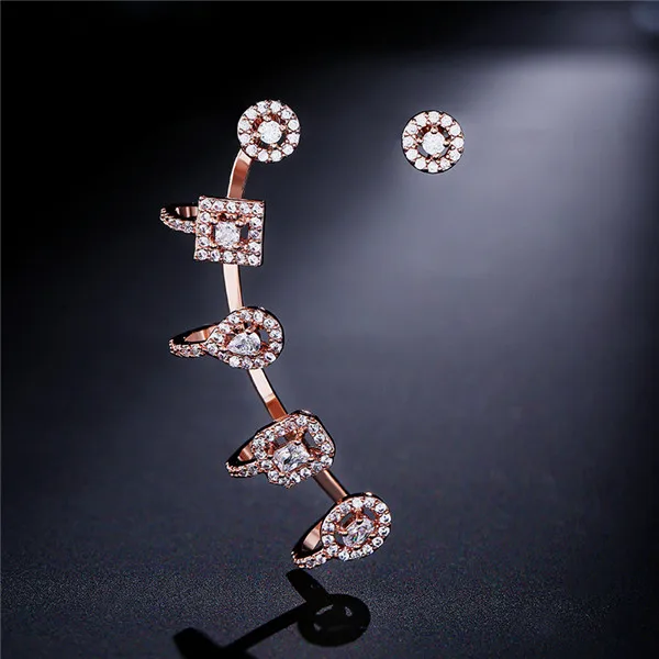 Rose Gold 27 UILZ, в стиле панк, AAA, кубический цирконий, основной элемент геометрии-ювелирные изделия, тренд, ушные кости, каффы, серьги, один предмет, UE2027 - Окраска металла: Rose Gold 27