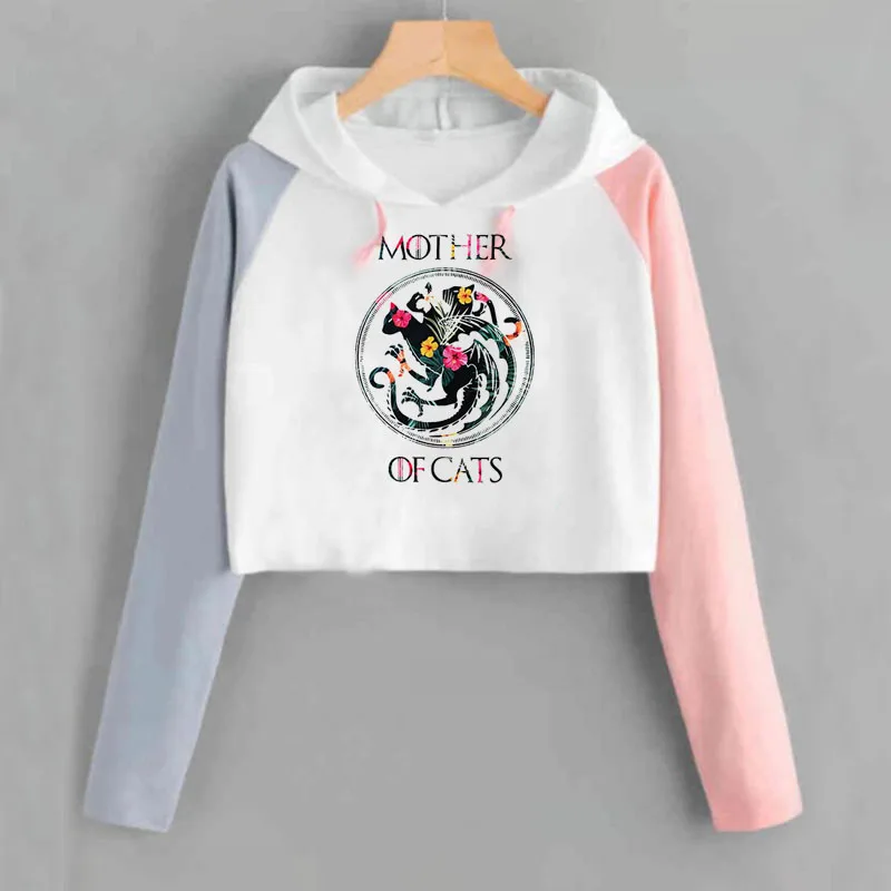 

Game of Thrones Mother of Cats Cropped Hoodie Mom Sweatshirt Mothers Day Cat Mom Sweatshirt Women's Long Sleeve Streetwear