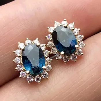 

New! Fidelity natural 5*7mm sapphire stud earrings 18k gold classic star fine jewelry for women wedding Natural blue gemstone