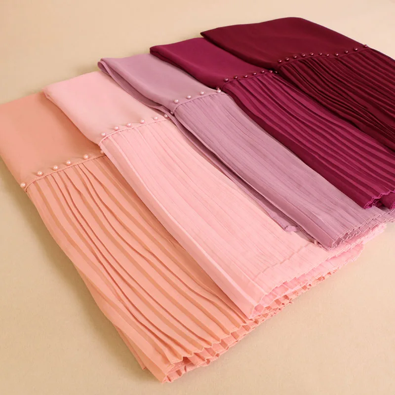 

Laven beads Patchwork pleat bubble chiffon pearl Wrinkle shawls hijab drape stitching muslim scarves/scarf 20 color 10pcs/lot