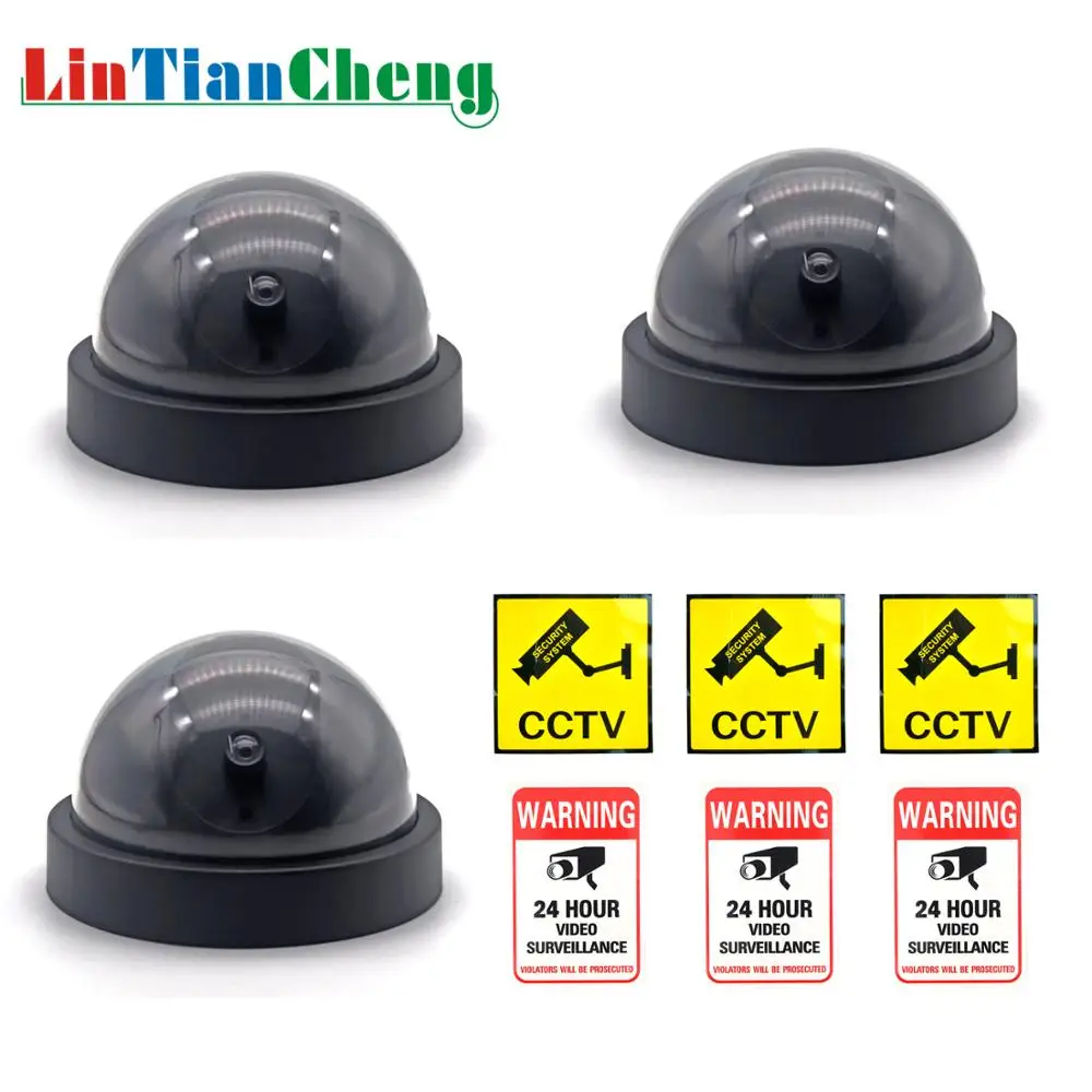 

LINTIANCHENG 3pcs Dummy Fake Camera Dome Indoor Security Simulation With Flashing LED Dummy CCTV Outdoor Street surveillance