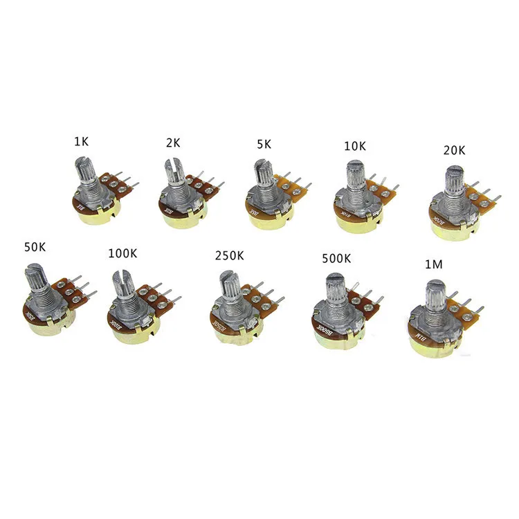 

10pcs WH148 Linear Potentiometer 15mm Shaft With Nuts And Washers 3pin WH148 B1K B2K B5K B10K B20K B50K B100K B250K B500K B1M