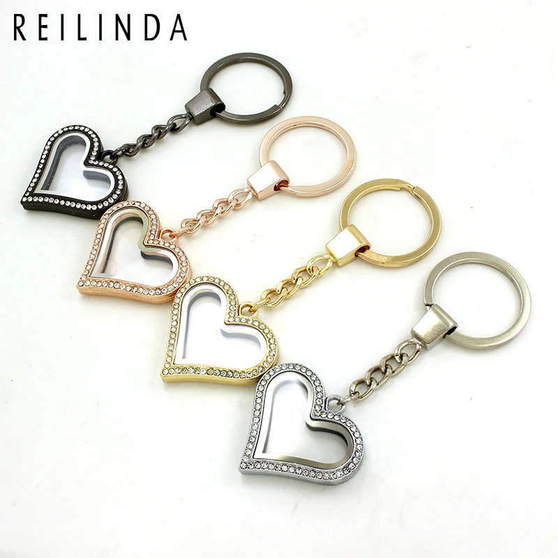 

1pc Crystal Heart Floating Locket Keychain Key Rings Alloy Magnetic Memory Living Locket Key Chains LSFK06