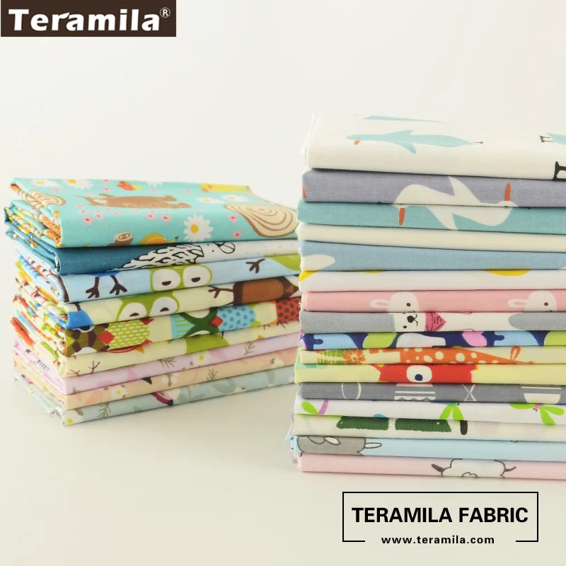 Teramila Cotton Fabric 25 Designs Animial Cartoon Patchwork Quilting Charm Packs Meter Home Textile Clothing Bedding