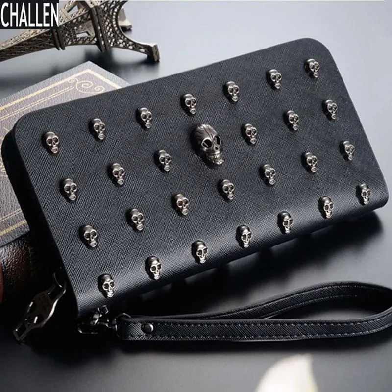 Top Unisex Leather Wallets New Special Offer Hot Sales Zipper Retro Skull Long Multi-card Fashion Brand Wallet Free Shipping