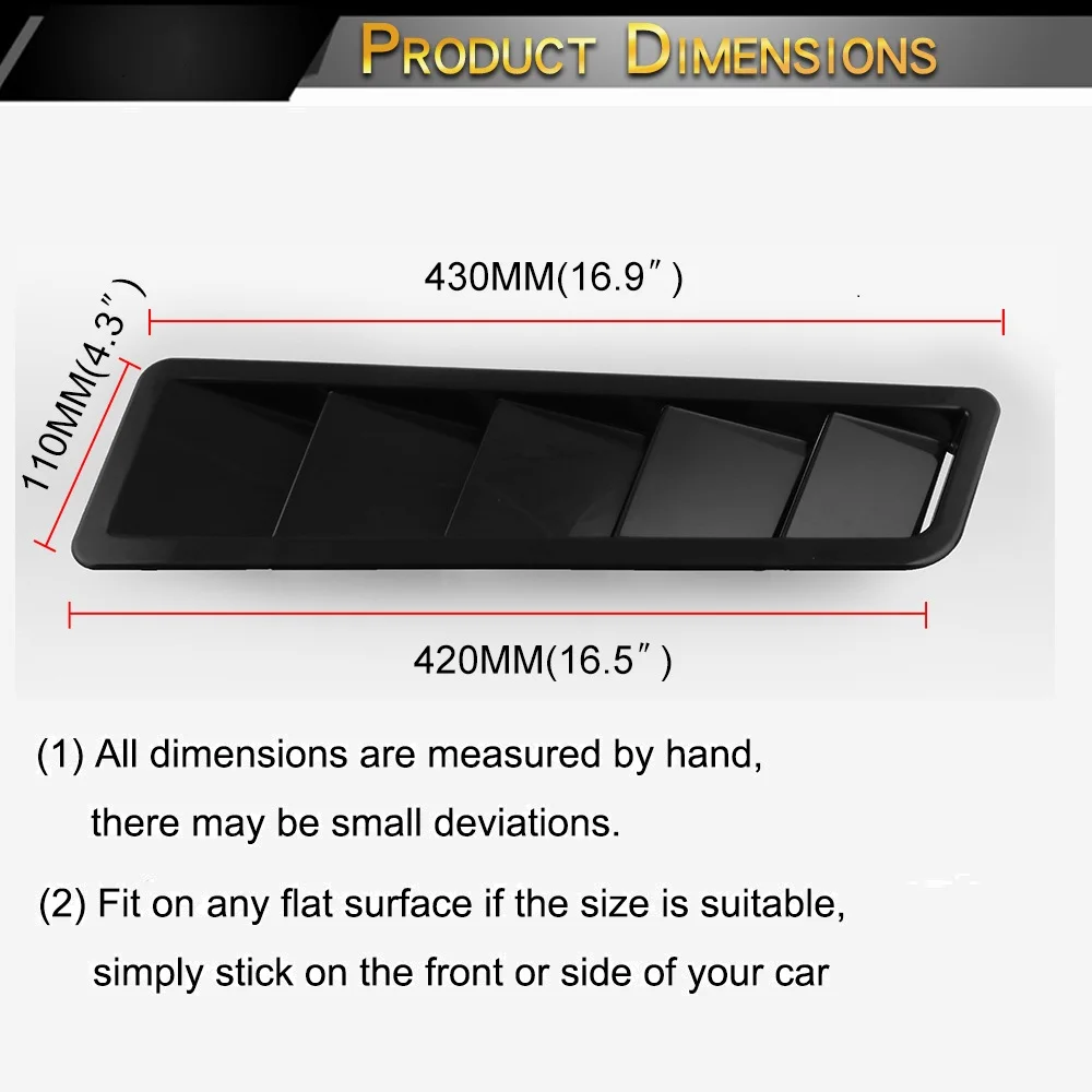 Универсальный декоративный капот вентиляционные отверстия пара воздухозаборник Совок капота жалюзи спойлер отделка ABS черный 16," x 4,5" SSW007