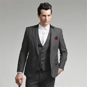 

Grey Color Tuxedo American Style Men's Business Suits Groomsmen Wedding Suits Prom Suits( jacket+Pants+Vest+tie)