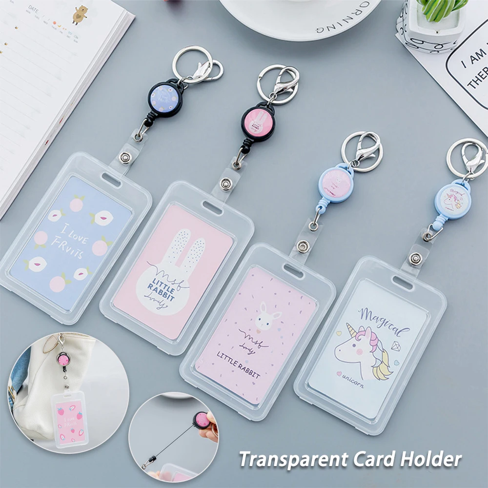 

1PC Cute Cartoon Retractable Badge Card Holder Portable Student ID Black Bus Card Cover Bags Case School Office Supplies