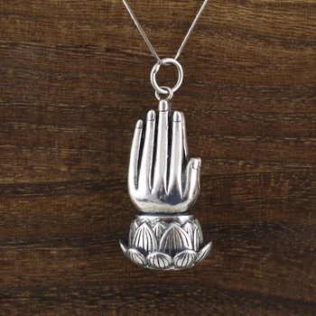 

925 Solid Sterling Silver Buddhism Namaskar Lotus Namaste Yogo Zen Pendant A2776