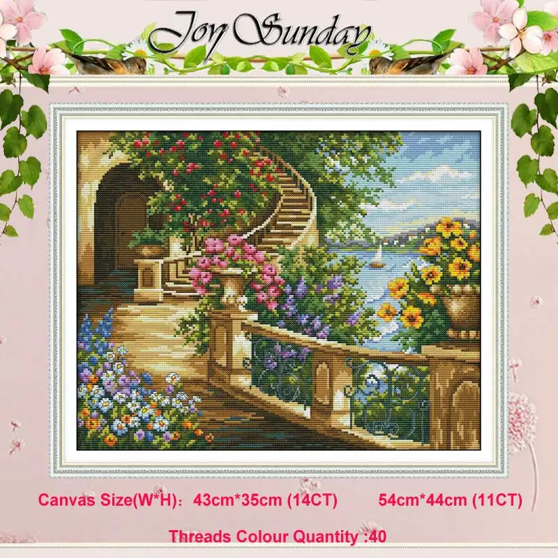 

Spring balcony counted 11CT 14CT scenery Cross Stitch Set DIY DMC Chinese Cross-stitch Kit Embroidery Needlework Home Decor