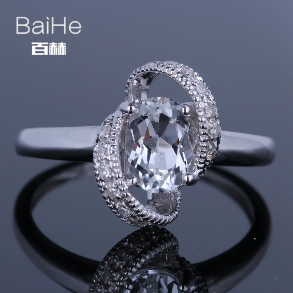 BAIHE Solid 14 K белое золото(AU585) 1.12CT Сертифицированный Овальный Безупречный настоящий небесно-белый топаз свадебные женские модные ювелирные изделия из драгоценных камней кольцо