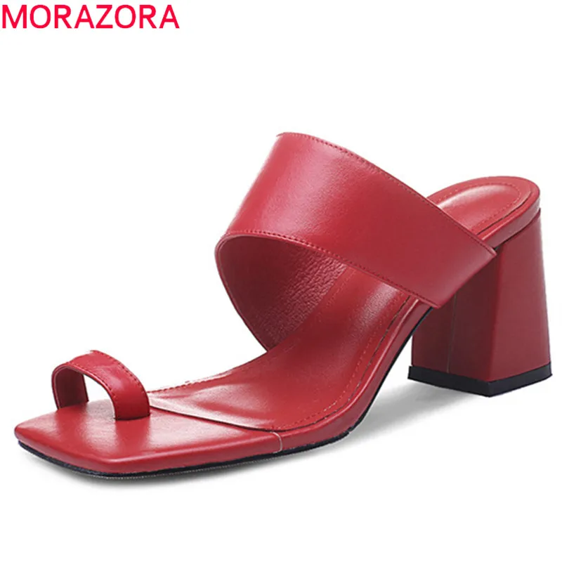 

MORAZORA 2019 newest genuine leather shoes women sandals solid colors summer flip flops high heels sandals woman party shoes