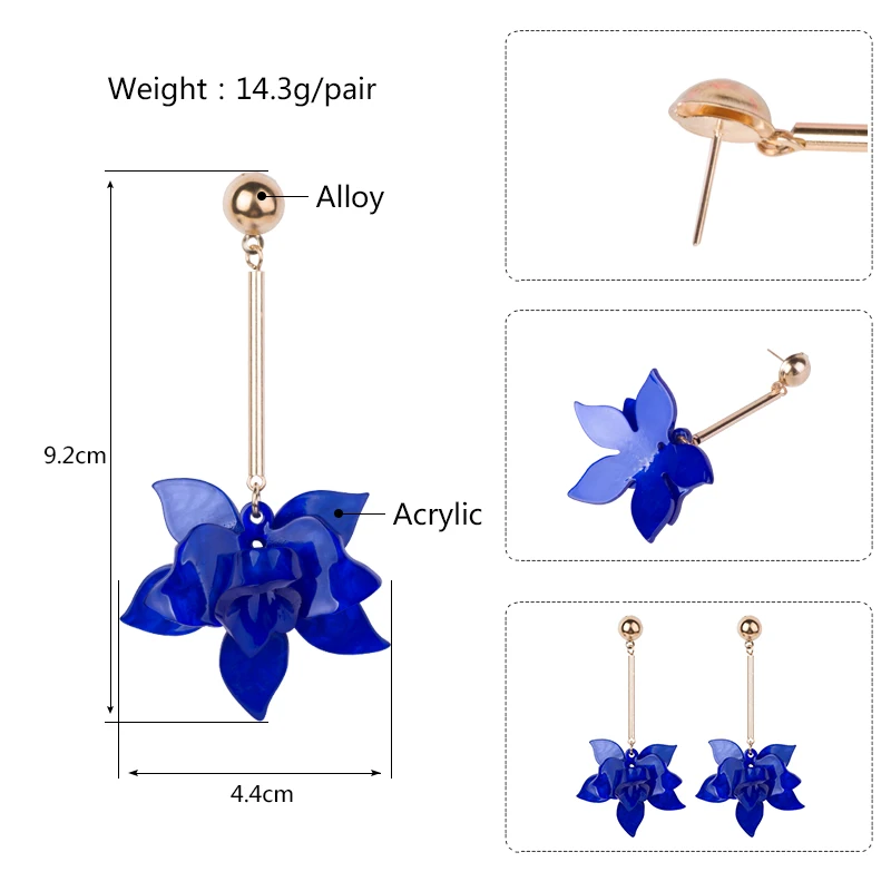 GuanLong Vintage Big Acrylic Drop Earrings for Women New Metal Dangling Blue Resin Earrings Fashion Jewelry Long Flowers Brincos (5)