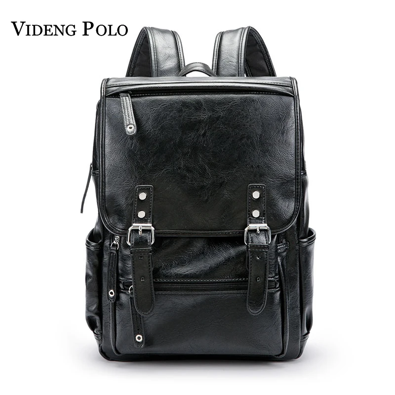 

VIDENG POLO New Vintage Style Leather Men 14-15 inches Large Capacity Backpack Male Casual Boys School Shoulder Bags Mochila