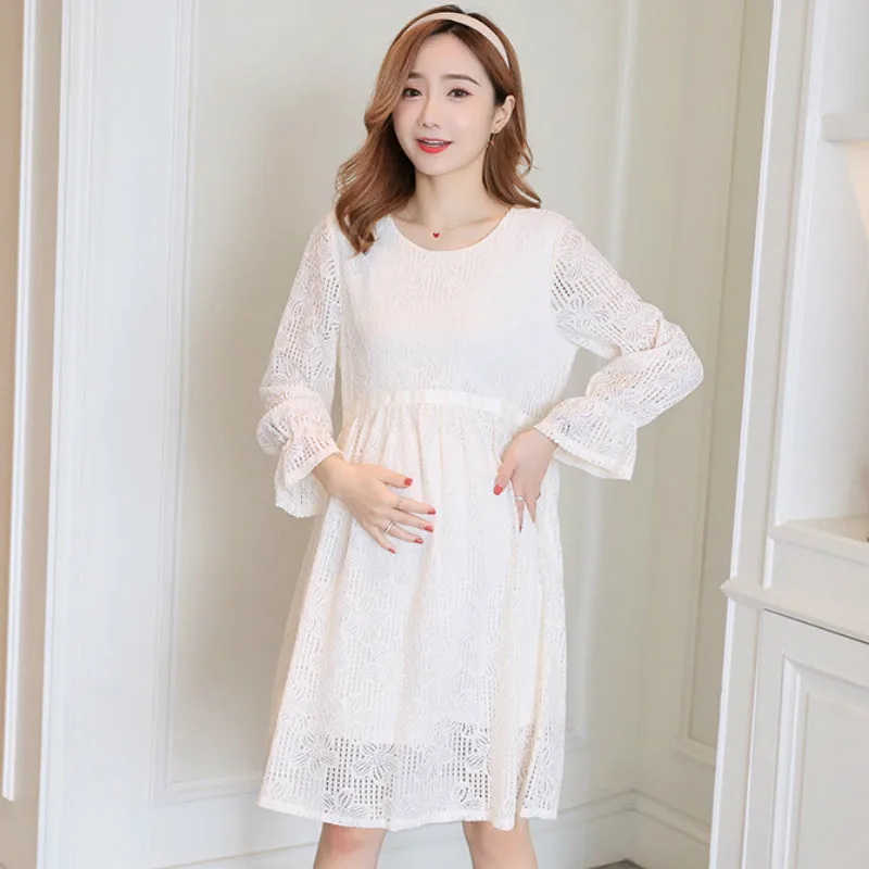 

Fashion Elegant Maternity Party Dress Clothes for Pregnant Women Autumn Spring Fashion Sweet Ruffle Sleeve Pregnancy Dresses