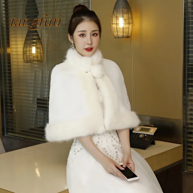 Price  Cheap Winter Wraps Women's Faux Fur Bridal Wraps Wedding Bolero Wedding Cloak Bridal Shawl Wedding Accessories Free Size E75 
