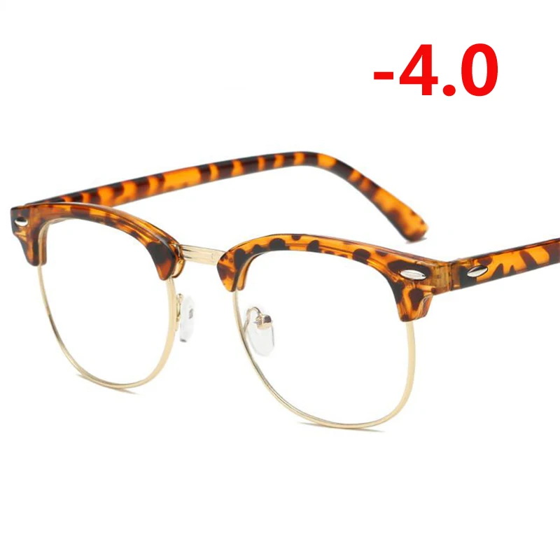 Myopia 400 0,5-1,0-1,5-2,0 до-6,0 заклепки готовая близорукость очки женские половина оправы очки 1,56 индекс преломления ретро оптические очки - Цвет оправы: Myopia 400