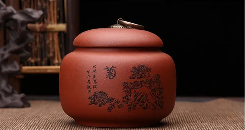 Расписанный вручную чай caddy маленькие фиолетовые глиняные контейнеры для чая кунг-фу teaware