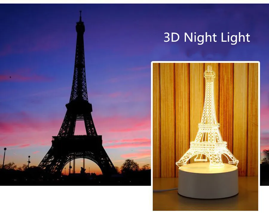 Несколько Эйфелевой башни светодиодная 3D Ночная лампа креативный окружающий