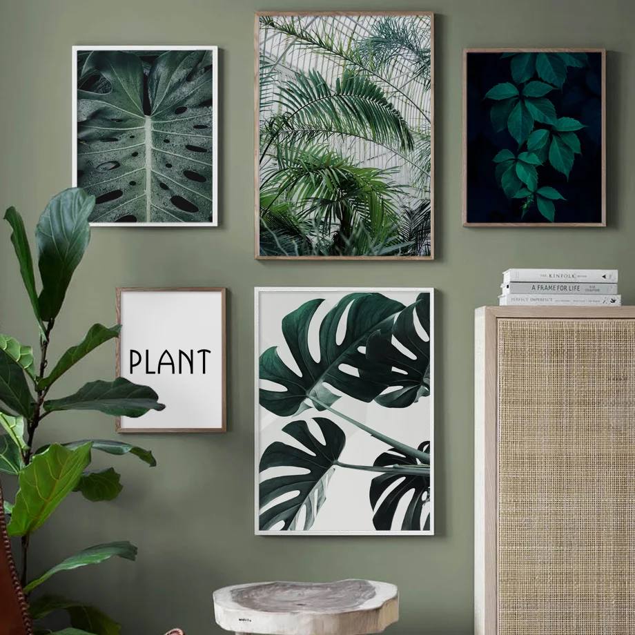 Monstera пальмовый лист зеленое растение художественная стена с цитатой холст