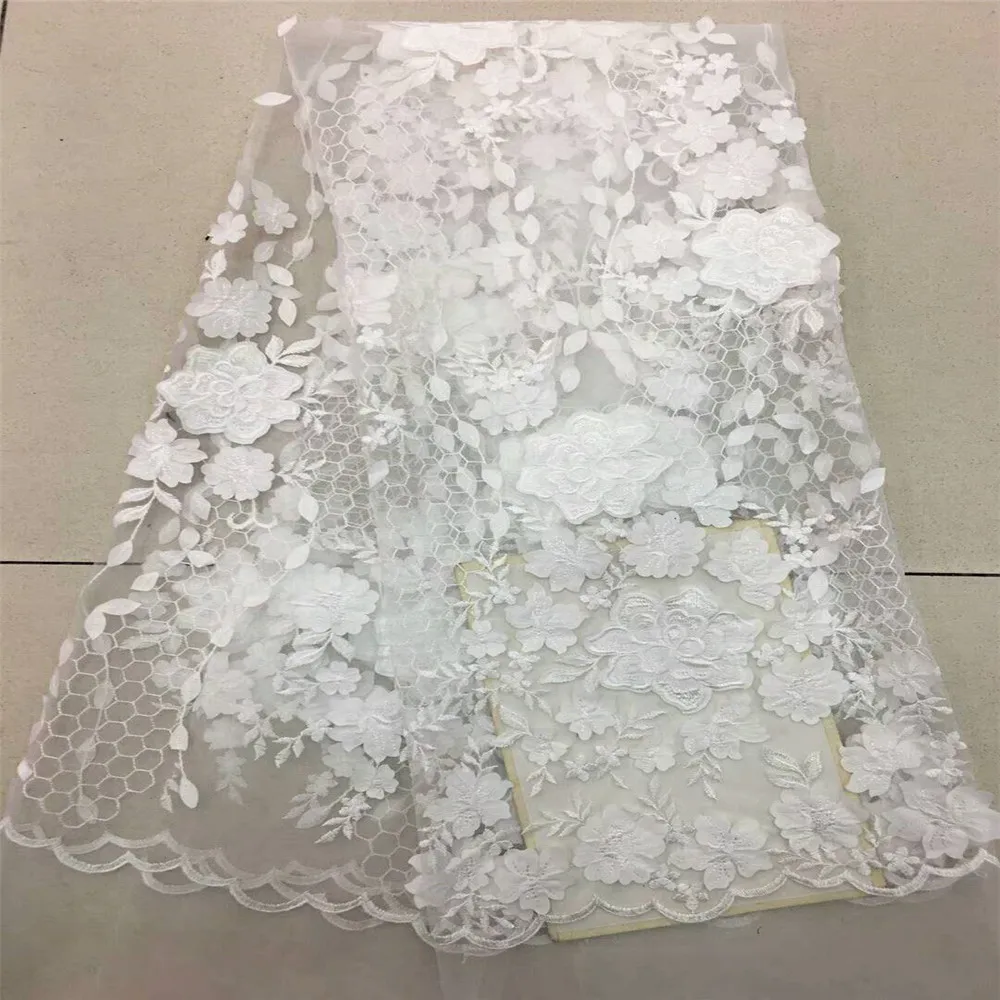 

2018 High-end fashion French Lace Fabric High Quality African Tulle Embroidered flower net Lace Fabric For Wedding HJ616-1