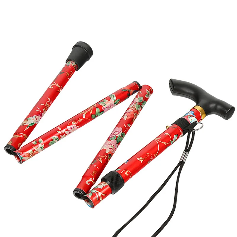 

New Aluminium foldable walking stick Flower Plain Adjustable Light Weight Easy Fold Aluminium Walking T-handle Sticks