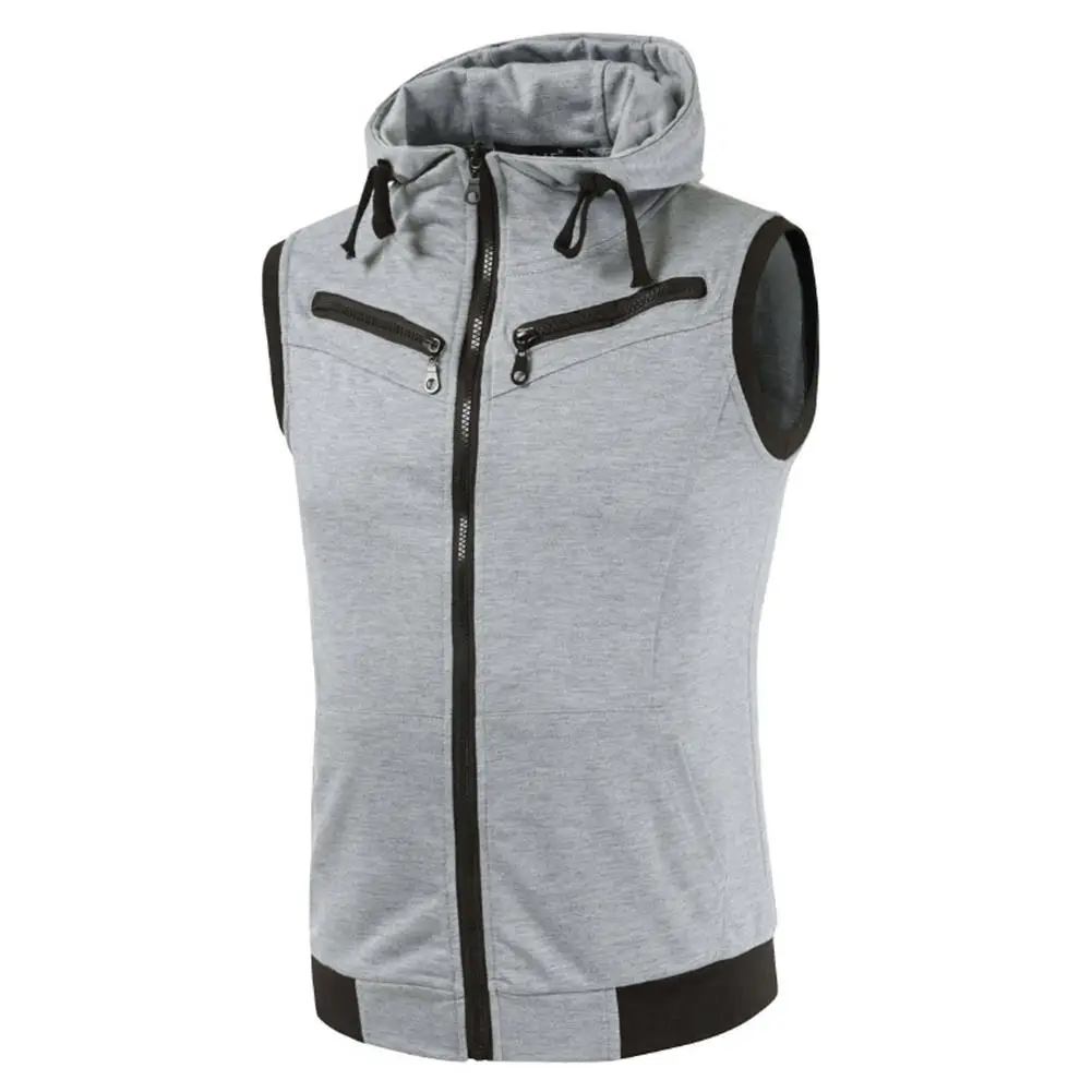 HobbyLane Men Summer Hooded Sleeveless Sweatshirt Solid Color Vest Slim Style