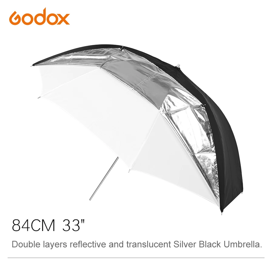 Godox 3" 84 см двухслойные Светоотражающие и полупрозрачные черно-белые зонты для студийной вспышки стробоскопа освещения