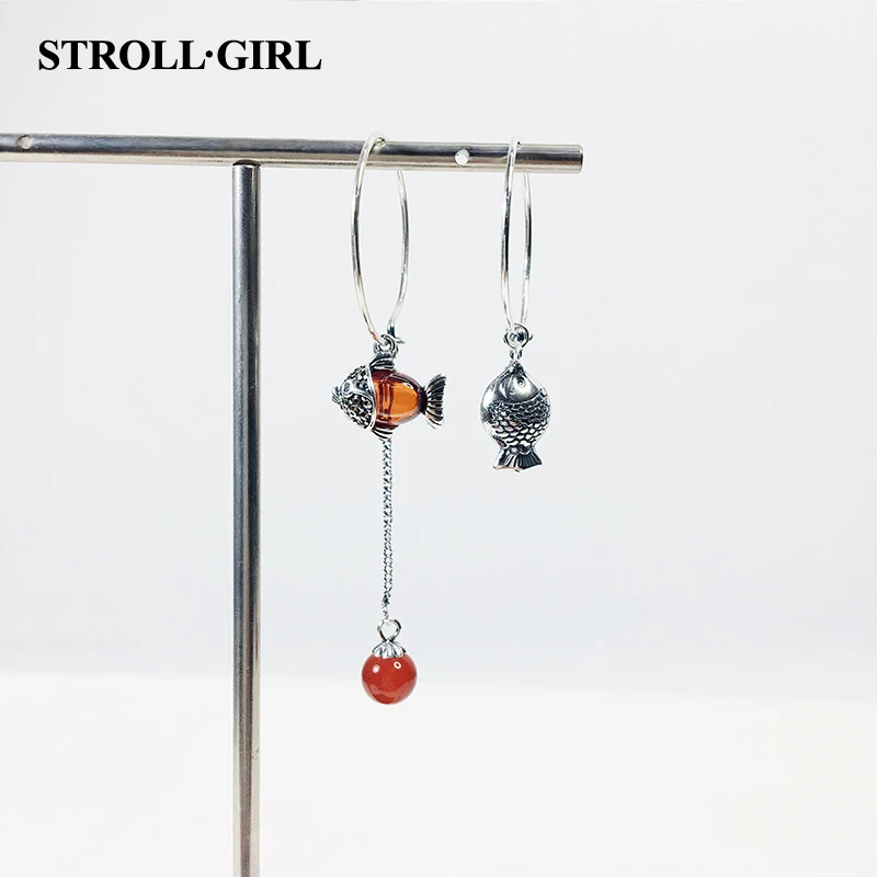 StrollGirl,, винтажное серебро 925, красный камень, лиса, палец, кольца, открытый размер, для женщин, модное ювелирное изделие, на продажу - Цвет основного камня: Earrings