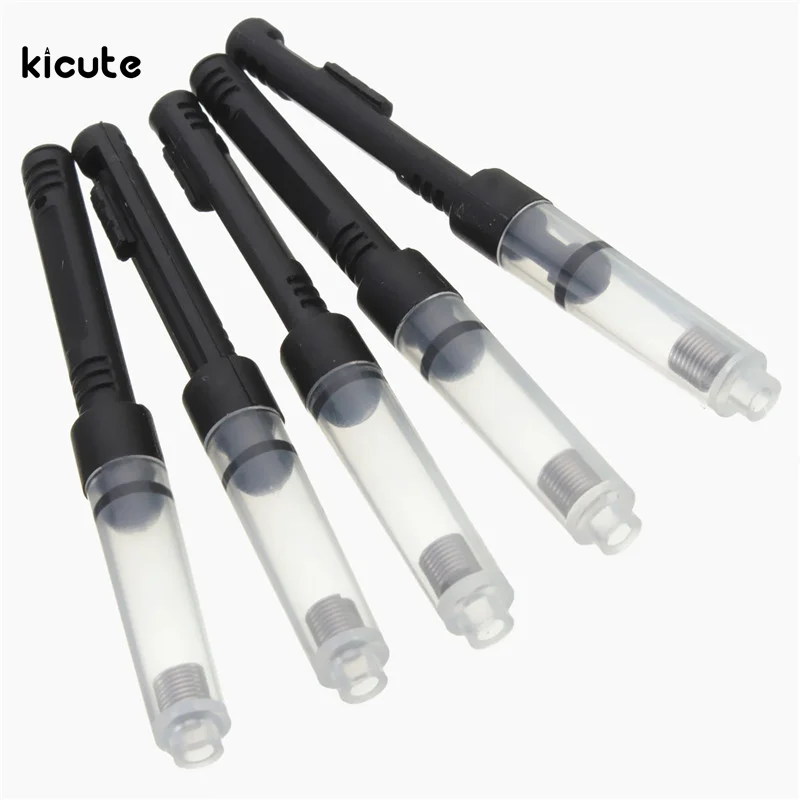 

5PCS Plastic Transparent Tube Body Fountain Pen Converter Taking Ink Cartridges Refills Push Pull Style 65mm Wholesale Price