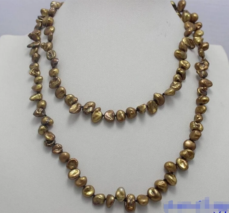 

FREE shipping>>>>>>Light Brown keshi reborn pearl long necklace 32INCH 7x9mm "handmade" no metal new