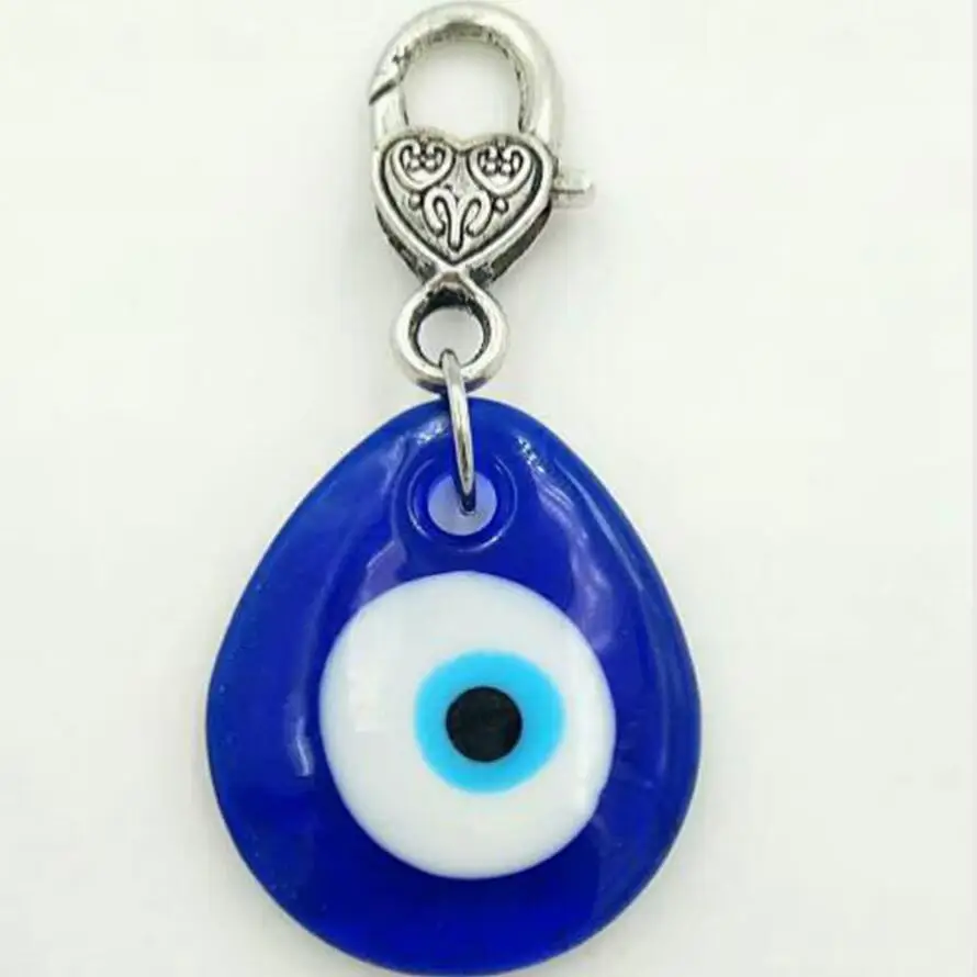 

HOT 10pcs/Lot Vintage Silver Turkish teardrop blue Glass evil eye Charm Keychain Gifts Fit Key Chains Accessories Jewelry Q129