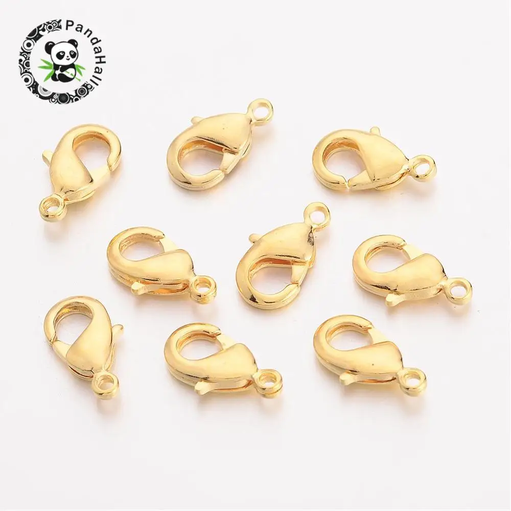 Brass Lobster Claw Clasps, Nickel Free, Golden, about 7mm wide, 12mm