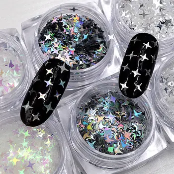 

3 Pot 3 Colors Mix Sizes Glitter White AB Silver Colorful Astral Star Light Paillette Sequins Nail Art Slice Decorations Tips